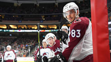 ST. PAUL, MN - MARCH 13: Colorado Avalanche Left Wing Matt Nieto (83) looks on from the bench during a NHL game between the Minnesota Wild and Colorado Avalanche on March 13, 2018 at Xcel Energy Center in St. Paul, MN. The Avalanche defeated the Wild 5-1.(Photo by Nick Wosika/Icon Sportswire via Getty Images)