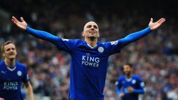 LEICESTER, ENGLAND - MAY 24: Esteban Cambiasso of Leicester City celebrates scoring his team's fourth goal during the Barclays Premier League match between Leicester City and Queens Park Rangers at The King Power Stadium on May 24, 2015 in Leicester, England. (Photo by Dan Mullan/Getty Images)