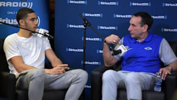 DURHAM, NC - MAY 31: Former Duke basketball player Jayson Tatum (L) sits down for SiriusXM's Town Hall With Hall Of Fame Coach Mike Krzyzewski at Bill Brill Media Room in Cameron Indoor Stadium on May 31, 2018 in Durham, North Carolina. (Photo by Lance King/Getty Images for SiriusXM)