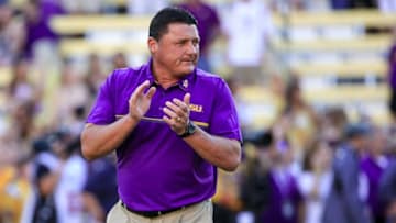 Oct 1, 2016; Baton Rouge, LA, USA; LSU Tigers interim head coach Ed Orgeron before a game against the Missouri Tigers at Tiger Stadium. Mandatory Credit: Derick E. Hingle-USA TODAY Sports