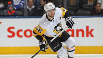 TORONTO, ON - MARCH 10: Kris Letang #58 of the Pittsburgh Penguins skates against the Toronto Maple Leafs during an NHL game at the Air Canada Centre on March 10, 2018 in Toronto, Ontario, Canada. The Maple Leafs defeated the Penguins 5-2. (Photo by Claus Andersen/Getty Images)