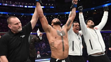 TORONTO, CANADA - DECEMBER 08: Thiago Santos of Brazil celebrates his KO victory over Jimi Manuwa of England in their light heavyweight fight during the UFC 231 event at Scotiabank Arena on December 8, 2018 in Toronto, Canada. (Photo by Josh Hedges/Zuffa LLC/Zuffa LLC via Getty Images)