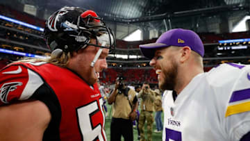 ATLANTA, GA - DECEMBER 03: Case Keenum #7 of the Minnesota Vikings shakes hands with Brooks Reed #50 of the Atlanta Falcons after winning the game at Mercedes-Benz Stadium on December 3, 2017 in Atlanta, Georgia. (Photo by Kevin C. Cox/Getty Images)