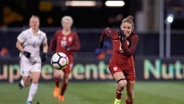 COLUMBUS, OH - MARCH 01: United States defender Kelley O'Hara (5) chases the ball during the game between the United States and Germany on March 01, 2018 at MAPFRE Stadium in Columbus, Ohio. (Photo by Robin Alam/Icon Sportswire via Getty Images)