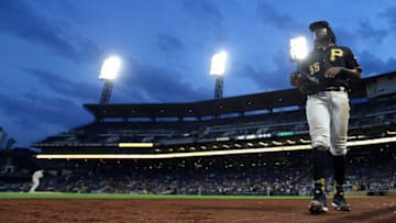 PITTSBURGH, PA - MAY 22: Josh Bell #55 of the Pittsburgh Pirates heads into the dugout during the game against the Colorado Rockies at PNC Park on Wednesday, May 22, 2019 in Pittsburgh, Pennsylvania. (Photo by Rob Tringali/MLB Photos via Getty Images)