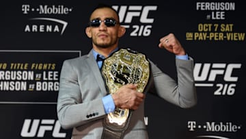 LAS VEGAS, NV - OCTOBER 07: Tony Ferguson speaks to the media after the UFC 216 event inside TMobile Arena on October 7, 2017 in Las Vegas, Nevada. (Photo by Brandon Magnus/Zuffa LLC/Zuffa LLC via Getty Images)