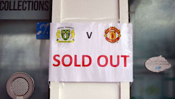 YEOVIL, ENGLAND - JANUARY 26: Detailed view of a sign showing that the match is a sell out during The Emirates FA Cup Fourth Round match between Yeovil Town and Manchester United at Huish Park on January 26, 2018 in Yeovil, England. (Photo by Harry Trump/Getty Images)