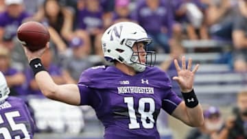 EVANSTON, IL - SEPTEMBER 02: Clayton Thorson #18 of the Northwestern Wildcats passes against the Nevada Wolf Pack at Ryan Field on September 2, 2017 in Evanston, Illinois. (Photo by Jonathan Daniel/Getty Images)