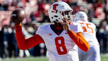 MADISON, WI - OCTOBER 20: Illinois Fighting Illini quarterback M.J. Rivers II (8) throws a pass during an college football game between the Illinois fighting Illini and the Wisconsin Badgers on October 20th, 2018 at the Camp Randall Stadium in Madison, WI. Wisconsin defeats Illinois 49-20. (Photo by Dan Sanger/Icon Sportswire via Getty Images)