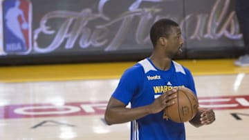 June 1, 2016; Oakland, CA, USA; Golden State Warriors forward Harrison Barnes (40) dribbles the basketball during NBA Finals media day at Oracle Arena. Mandatory Credit: Kyle Terada-USA TODAY Sports