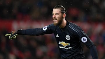 David de Gea of Manchester United during the Premier League match between Manchester United and Stoke City at Old Trafford on January 15, 2018 in Manchester, England. (Photo by Gareth Copley/Getty Images)