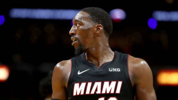 Bam Adebayo #13 of the Miami Heat looks on against the San Antonio Spurs (Photo by Megan Briggs/Getty Images)