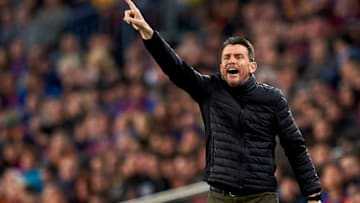 BARCELONA, SPAIN - MARCH 19: Assistant coach Juan Carlos Unzue of Barcelona reacts during the La Liga match between FC Barcelona and Valencia CF at Camp Nou Stadium on March 19, 2017 in Barcelona, Spain. (Photo by fotopress/Getty Images)