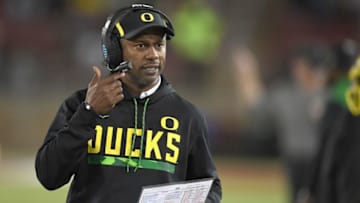 PALO ALTO, CA - OCTOBER 14: Head coach Willie Taggart of the Oregon Ducks looks on from the sidelines against the Stanford Cardinal during their NCAA football game at Stanford Stadium on October 14, 2017 in Palo Alto, California. (Photo by Thearon W. Henderson/Getty Images)