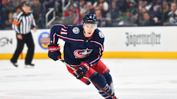 COLUMBUS, OH - APRIL 23: Matt Calvert #11 of the Columbus Blue Jackets skates against the Washington Capitals in Game Six of the Eastern Conference First Round during the 2018 NHL Stanley Cup Playoffs on April 23, 2018 at Nationwide Arena in Columbus, Ohio. (Photo by Jamie Sabau/NHLI via Getty Images) *** Local Caption *** Matt Calvert