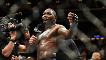 BUFFALO, NY - APRIL 08: Anthony Johnson announces his retirement after his defeat to Daniel Cormier in their UFC light heavyweight championship bout during the UFC 210 event at KeyBank Center on April 8, 2017 in Buffalo, New York. (Photo by Josh Hedges/Zuffa LLC/Zuffa LLC via Getty Images)