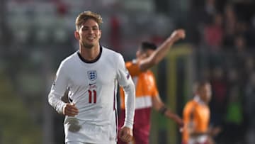 SERRAVALLE, SAN MARINO - NOVEMBER 15: Emile Smith Rowe of England celebrates after scoring their team's seventh goal during the 2022 FIFA World Cup Qualifier match between San Marino and England at San Marino Stadium on November 15, 2021 in Serravalle, San Marino. (Photo by Alessandro Sabattini/Getty Images)
