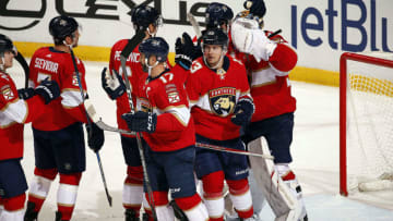 SUNRISE, FL - DECEMBER 23: The Florida Panthers celebrate their 1-0 shut out win against the Ottawa Senators at the BB