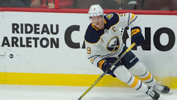 Dec 23, 2019; Ottawa, Ontario, CAN; Buffalo Sabres center Jack Eichel (9) skates with the puck in the third period against the Ottawa Senators at the Canadian Tire Centre. Mandatory Credit: Marc DesRosiers-USA TODAY Sports