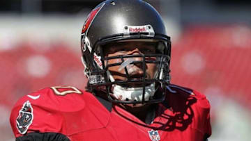 November 25, 2012; Tampa, FL, USA; Tampa Bay Buccaneers tackle Donald Penn (70) works out prior to the game against the Atlanta Falcons at Raymond James Stadium. Mandatory Credit: Kim Klement-USA TODAY Sports