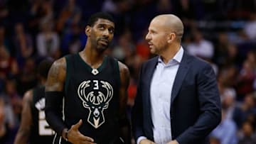 PHOENIX, AZ - DECEMBER 20: O.J. Mayo #3 and head coach Jason Kidd of the Milwaukee Bucks talk during the second half of the NBA game against the Phoenix Suns at Talking Stick Resort Arena on December 20, 2015 in Phoenix, Arizona. The Bucks defeated the Suns 101-95 NOTE TO USER: User expressly acknowledges and agrees that, by downloading and or using this photograph, User is consenting to the terms and conditions of the Getty Images License Agreement. (Photo by Christian Petersen/Getty Images)