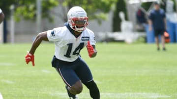 May 23, 2022; Foxborough, MA, USA; New England Patriots wide receiver Ty Montgomery (14) does a drill at the team's OTA at Gillette Stadium. Mandatory Credit: Eric Canha-USA TODAY Sports