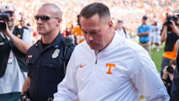 KNOXVILLE, TN - OCTOBER 14: Tennessee Volunteers head coach Butch Jones walks off after a game between the Tennessee Volunteers and South Carolina Gamecocks on October 14, 2017, at Neyland Stadium in Knoxville, TN. (Photo by Bryan Lynn/Icon Sportswire via Getty Images)