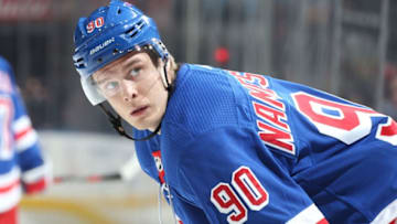 NEW YORK, NY - MARCH 12: Vladislav Namestnikov #90 of the New York Rangers looks on against the Carolina Hurricanes at Madison Square Garden on March 12, 2018 in New York City. The New York Rangers won 6-3. (Photo by Jared Silber/NHLI via Getty Images)