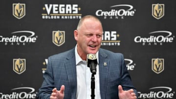 LAS VEGAS, NEVADA - JANUARY 02: Vegas Golden Knights head coach Gerard Gallant speaks to media after defeating the Philadelphia Flyers at T-Mobile Arena on January 02, 2020 in Las Vegas, Nevada. (Photo by Jeff Bottari/NHLI via Getty Images)