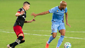 WASHINGTON, DC - SEPTEMBER 06: Heber #9 of New York City FC controls the ball during a game between New York City FC and D.C. United at Audi Field on September 06, 2020 in Washington, DC. (Photo by Brad Smith/ISI Photos/Getty Images).