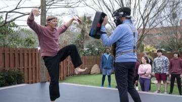 Cobra Kai. (L to R) William Zabka as Johnny Lawrence, Ralph Macchio as Daniel LaRusso in Cobra Kai. Cr. Curtis Bond Baker/Netflix © 2021