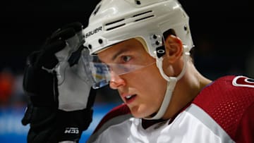 NEW YORK, NY - FEBRUARY 09: Tyson Barrie #4 of the Colorado Avalanche skates against the New York Islanders at Barclays Center on February 9, 2019 the Brooklyn borough of New York City. New York Islanders defeated the Colorado Avalanche 4-3 in overtime. (Photo by Mike Stobe/NHLI via Getty Images)