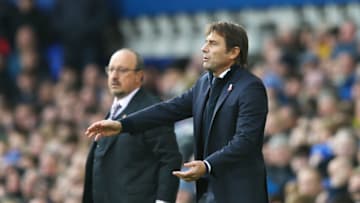 LIVERPOOL, ENGLAND - NOVEMBER 07: Antonio Conte, Manager of Tottenham Hotspur gestures from the sidelines during the Premier League match between Everton and Tottenham Hotspur at Goodison Park on November 07, 2021 in Liverpool, England. (Photo by Chris Brunskill/Fantasista/Getty Images)