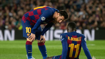 BARCELONA, SPAIN - NOVEMBER 27: Ousmane Dembele of FC Barcelona injured during the UEFA Champions League group F match between FC Barcelona and Borussia Dortmund at Camp Nou on November 27, 2019 in Barcelona, Spain. (Photo by TF-Images/Getty Images)