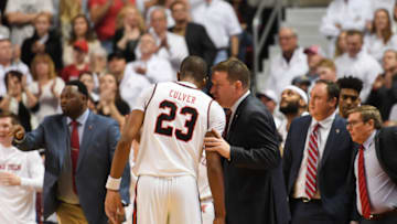 LUBBOCK, TX - FEBRUARY 13: Head coach Chris Beard of the Texas Tech Red Raiders talks with Jarrett Culver #23 of the Texas Tech Red Raiders during the game against the Oklahoma Sooners on February 13, 2018 at United Supermarket Arena in Lubbock, Texas. Texas Tech defeated Oklahoma 88-78. (Photo by John Weast/Getty Images)