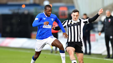 PAISLEY, SCOTLAND - DECEMBER 30: Glen Kamara of Rangers battles for possession with Brandon Barker of Rangers during the Ladbrokes Scottish Premiership match between St.Mirren and Rangers at The Simple Digital Arena on December 30, 2020 in Paisley, Scotland. The match will be played without fans, behind closed doors as a Covid-19 precaution. (Photo by Mark Runnacles/Getty Images)