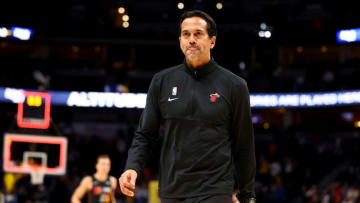 Head Coach Erik Spoelstra of the Miami Heat walks off the court after losing to the Denver Nuggets(Photo by Jamie Schwaberow/Getty Images)