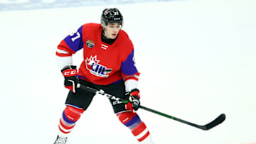 HAMILTON, ON - JANUARY 16: Donovan Sebrango #37 of Team Red skates during the 2020 CHL/NHL Top Prospects Game against Team White at FirstOntario Centre on January 16, 2020 in Hamilton, Canada. (Photo by Vaughn Ridley/Getty Images)
