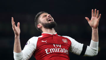 LONDON, ENGLAND - NOVEMBER 29: Olivier Giroud of Arsenal reacts during the Premier League match between Arsenal and Huddersfield Town at Emirates Stadium on November 29, 2017 in London, England. (Photo by Julian Finney/Getty Images)