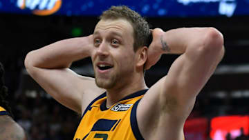 SALT LAKE CITY, UT - MARCH 13: Joe Ingles #2 of the Utah Jazz reacts to a call in the second half of a game against the Detroit Pistons at Vivint Smart Home Arena on March 13, 2018 in Salt Lake City, Utah. The Utah Jazz beat the Detroit Pistons 110-79. NOTE TO USER: User expressly acknowledges and agrees that, by downloading and or using this photograph, User is consenting to the terms and conditions of the Getty Images License Agreement. (Photo by Gene Sweeney Jr./Getty Images)