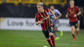 KENNESAW, GA FEBRUARY 28: Atlanta's Ezequiel Barco (8) looks to pass the ball during the Champions League match between CS Herediano and Atlanta United FC on February 28th, 2019 at Fifth Third Bank Stadium in Kennesaw, GA. (Photo by Rich von Biberstein/Icon Sportswire via Getty Images)