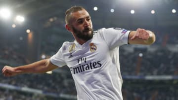 MADRID, SPAIN - OCTOBER 23: Karim Benzema of Real Madrid celebrates after scoring his team's first goal during the Group G match of the UEFA Champions League between Real Madrid and Viktoria Plzen at Bernabeu on October 23, 2018 in Madrid, Spain. (Photo by Angel Martinez/Real Madrid via Getty Images)
