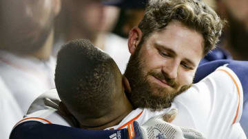HOUSTON, TX - AUGUST 15: Tyler White #13 and Tony Kemp #18 of the Houston Astros (Photo by Bob Levey/Getty Images)