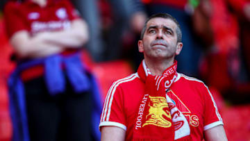 Liverpool fan, Anfield. (Photo by Robbie Jay Barratt - AMA/Getty Images)