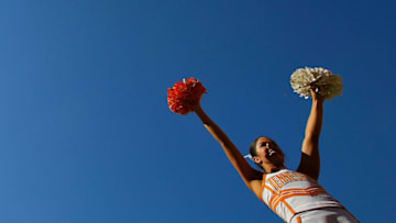 KNOXVILLE, TN - OCTOBER 15: A Tennessee Volunteers cheerleader performs prior to the game against the Alabama Crimson Tide at Neyland Stadium on October 15, 2016 in Knoxville, Tennessee. (Photo by Kevin C. Cox/Getty Images)
