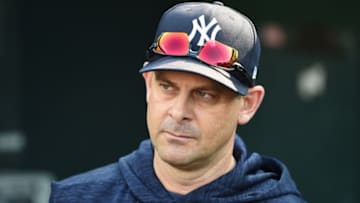 BALTIMORE, MD - JUNE 01: Manager Aaron Boone #17 of the New York Yankees looks on during a batting practice of a baseball game against the Baltimore Orioles at Oriole Park at Camden Yards on June 1, 2018 in Baltimore, Maryland. The Yankees won 4-1. (Photo by Mitchell Layton/Getty Images)