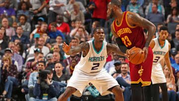 CHARLOTTE, NC - MARCH 24: Marvin Williams #2 of the Charlotte Hornets plays defense during a game against the Cleveland Cavaliers on March 24, 2017 at the Spectrum Center in Charlotte, North Carolina. NOTE TO USER: User expressly acknowledges and agrees that, by downloading and/or using this photograph, user is consenting to the terms and conditions of the Getty Images License Agreement. Mandatory Copyright Notice: Copyright 2017 NBAE (Photo by Kent Smith/NBAE via Getty Images)