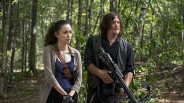 Christian Serratos as Rosita Espinosa, Norman Reedus as Daryl Dixon; group - The Walking Dead _ Season 8, Episode 11 - Photo Credit: Gene Page/AMC