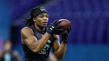 INDIANAPOLIS, IN - MARCH 01: Defensive back Kyle Dugger of Lenoir-Rhyne runs a drill during the NFL Combine at Lucas Oil Stadium on February 29, 2020 in Indianapolis, Indiana. (Photo by Joe Robbins/Getty Images)