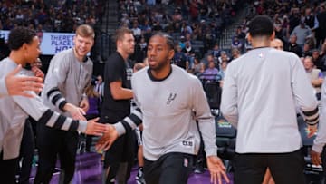 SACRAMENTO, CA - NOVEMBER 16: Kawhi Leonard #2 of the San Antonio Spurs gets introduced into the starting lineup against the Sacramento Kings on November 16, 2016 at Golden 1 Center in Sacramento, California. NOTE TO USER: User expressly acknowledges and agrees that, by downloading and or using this photograph, User is consenting to the terms and conditions of the Getty Images Agreement. Mandatory Copyright Notice: Copyright 2016 NBAE (Photo by Rocky Widner/NBAE via Getty Images)
